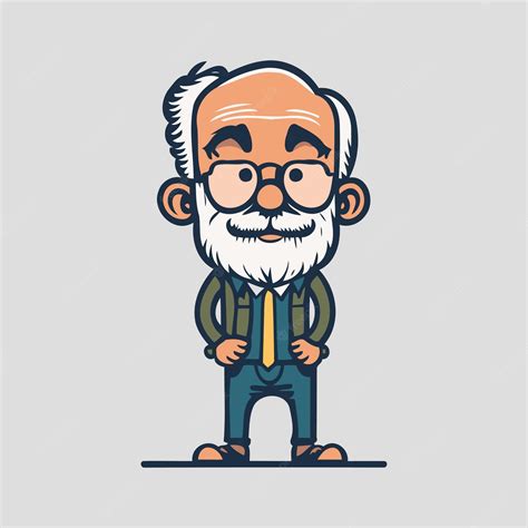 Premium Vector Cute Old Man With Glasses Standing Vector Illustration