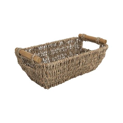 Natural Seagrass Basket With Wooden Handle Wicker Storage Basket For Organizing