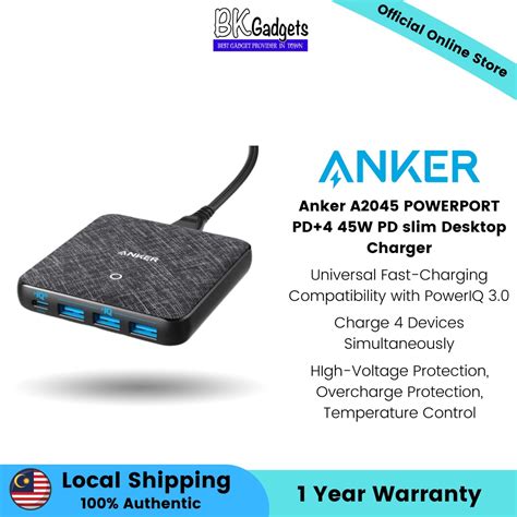 Anker A2045 Powerport Pd 4 45w Pd Slim Desktop Charger Universal Fast Charging Compatibility