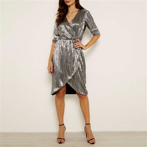 Silver Metallic Plisse Wrap Dress Brandalley