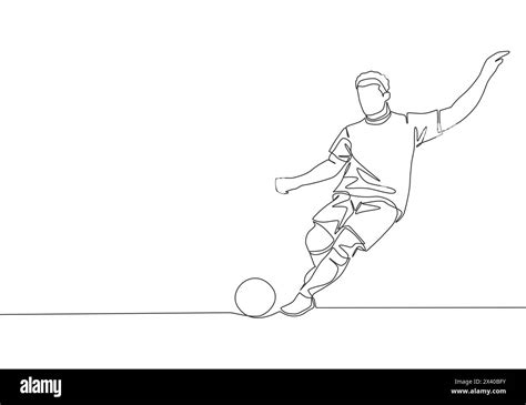 One Continuous Line Drawing Of Young Talented Football Player Take A