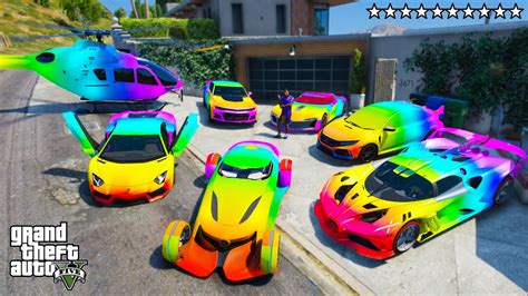 Gta Stealing Super Rainbow Cars With Franklin Real Life Cars