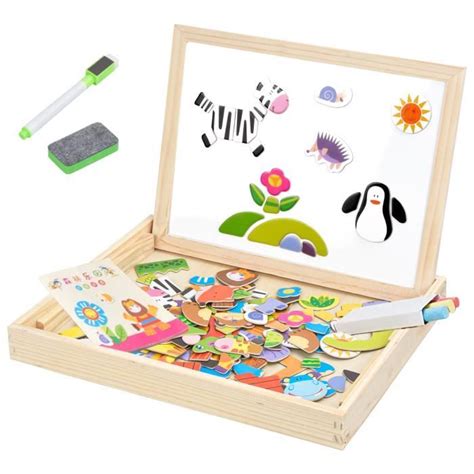 138Pcs Puzzles en Bois Magnétique Puzzle Magnétique avec Tableau Noir