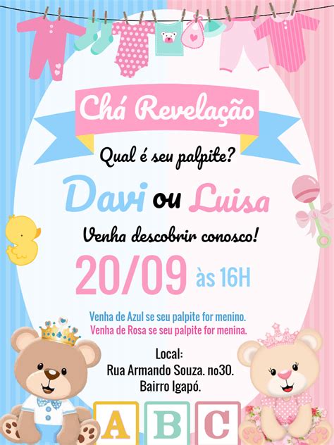 Convite De Ch Revela O Ursinho Pr Ncipe E Ursinha Princesa Edite