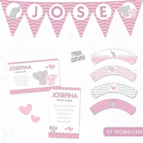 Kit Imprimible Baby Shower Personalizado Elefante Rosa Cuotas Sin Inter S