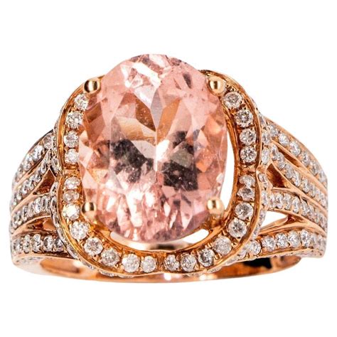 Morganite And Diamond Halo 14k Rose Gold Engagement Ring For Sale At