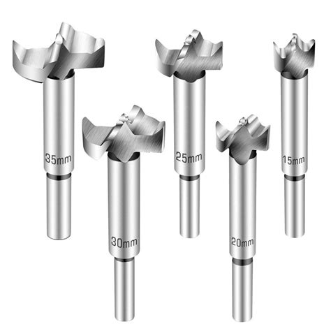 Forstner Drill Bits Glunlun 5pcs 15 35mm Carbide Steel Woodworking Hinge Boring Hole Saw Drill