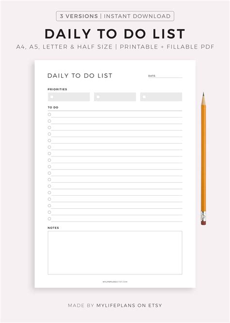 Printable Daily To Do List Template Daily Task List Minimal Etsy