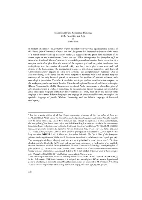 (PDF) Intertextuality and Conceptual Blending in the Apocryphon of John | Zlatko Plese ...