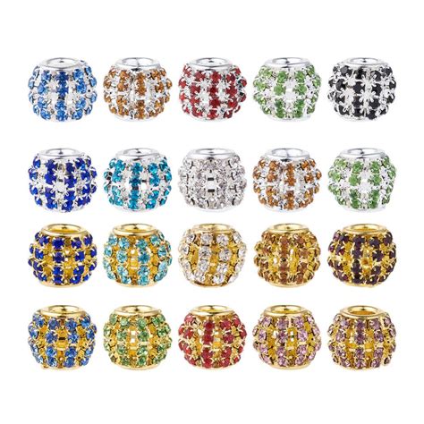 Pandahall Pc Brass Rhinestone European Beads Large Hole Beads