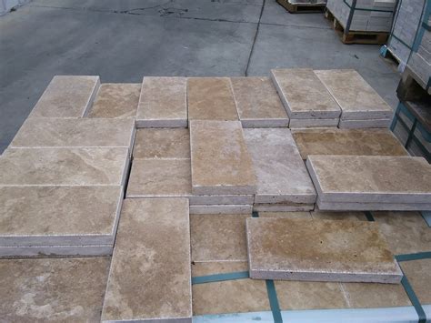 Walnut Noce Premium Travertine Chiseled Edge 612 Pavers StoneLocator