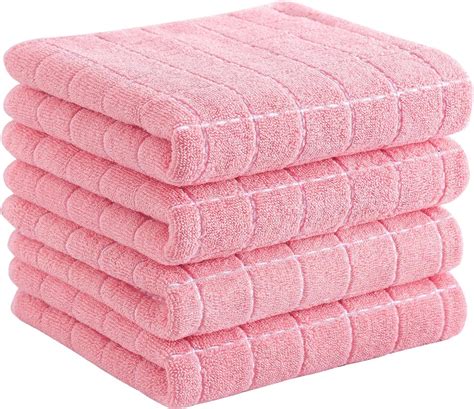 Homaxy 100 Cotton Terry Kitchen Towels Pink 13 X 28 Inches