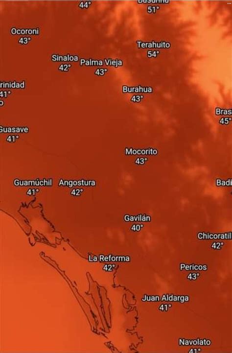 Domingo caluroso en Sinaloa Badiraguato con 54 grados de sensación