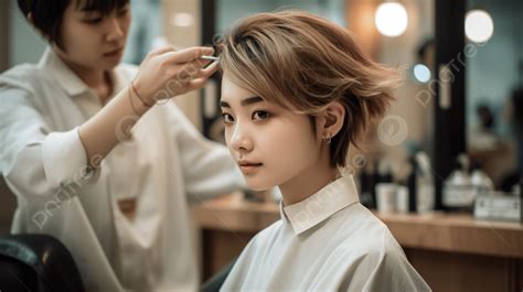 Fondo Chica Cortándose El Pelo En El Salón Fondo Imagen De Belleza