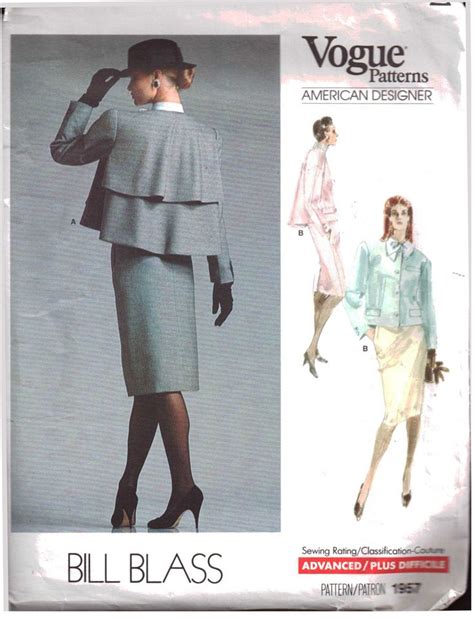 Vogue 1957 Bill Blass Jacket Skirt Size 12 Or 16 Uncut Sewing Pattern Vogue Sewing Vogue