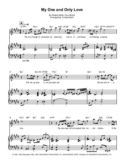 My One And Only Love Arr Tunescribers By Robert Mellin Sheet Music For Piano And Vocal At Sheet