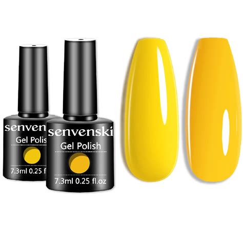 Amazon Senvenski Lemon Yellow Gel Nail Polish Kit UV LED Soak Off Nail Art Set With Nude