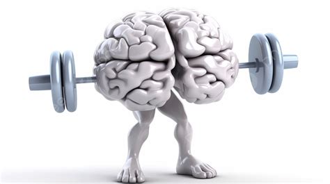 White Background Brain With Dumbbells In D Rendering Healthy Mind