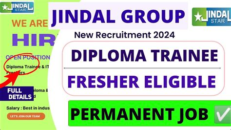 JINDAL GROUP Recruitment 2024 Diploma Trainee Freshers Permanent Job