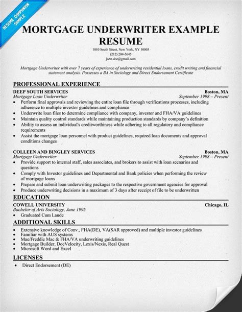 47 Mortgage Underwriter Resume Template For Your Learning Needs