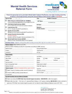 Fillable Online Mental Health Services Referral Form Eastern