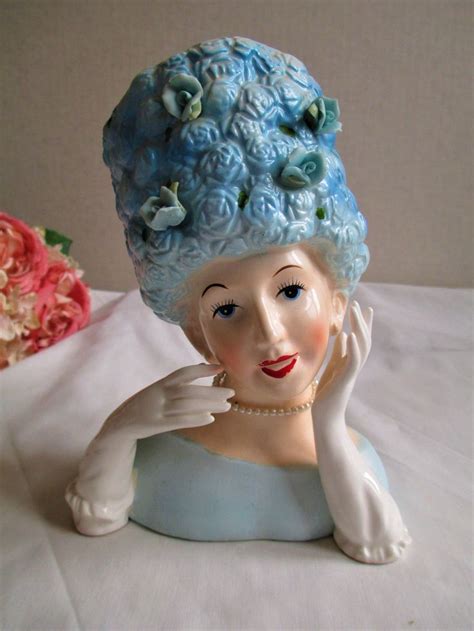 Lady Head Vase Exquisite Lady Big Blue Flower Hat Relpo A 1394 Etsy