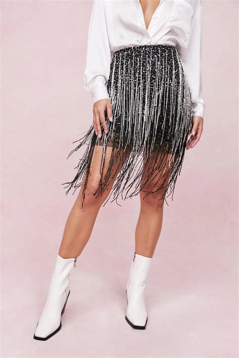 Embellished Metallic Fringed Mini Skirt Nasty Gal