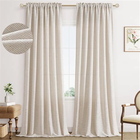 Amazon Guken Beige Textured Linen Curtains Inch Length For