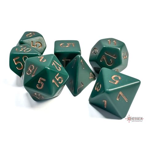 Opaque Dusty Green And Copper 7 Piece Dice Set Video Game Heaven