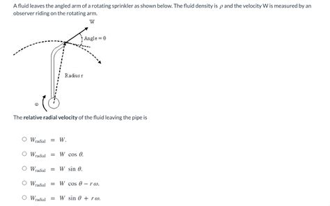 Solved A Fluid Leaves The Angled Arm Of A Rotating Sprinkler Chegg