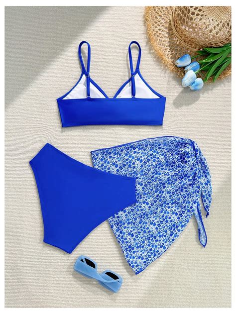 Snapklik Cozyease Girls Piece Bikini Set Ditsy Floral Print Wireless Swimsuit