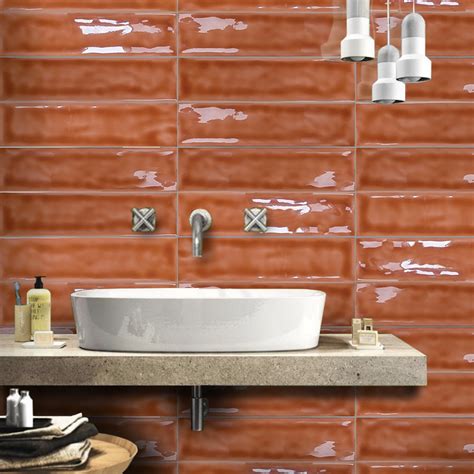 Cloudy Terracotta Gloss Subway Ceramic Wall Tile Western Distributors