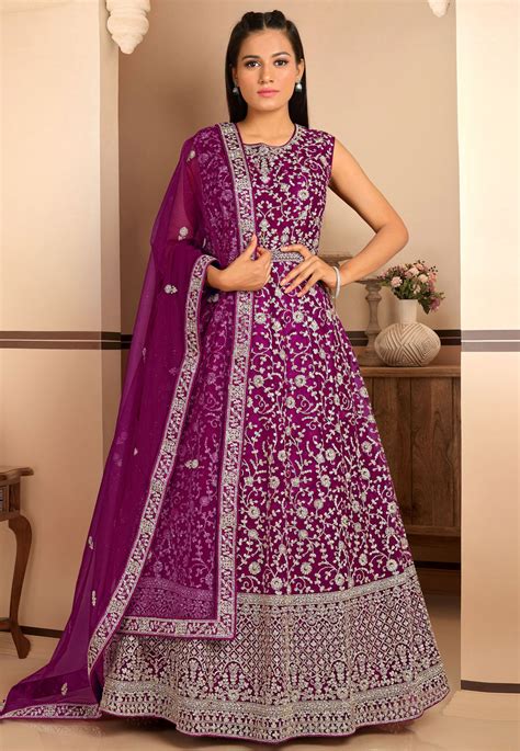 Purple Net Long Anarkali Suit