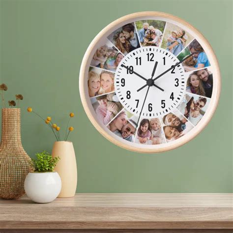 Modern Personalized 12 Photo Collage Clock Zazzle