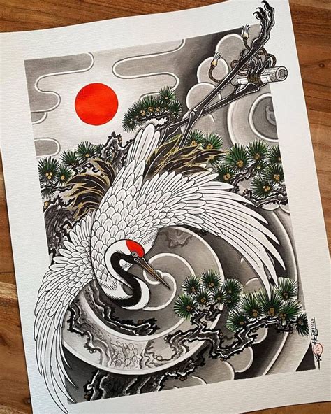 Irezumi Culture Tattoo trên Instagram Red crowned crane bird scroll