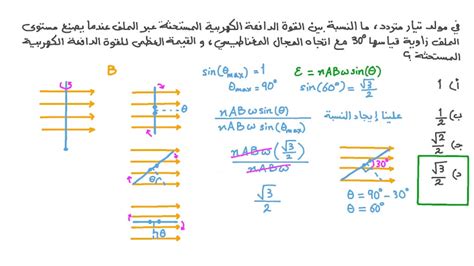 فيديو السؤال المقارنة بين القوى الدافعة الكهربية المستحثة في مولد تيار