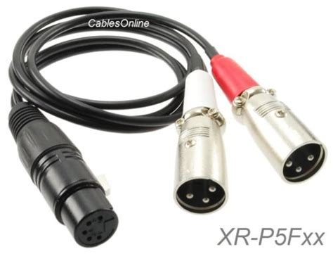 XLR 5 Pin Female To 2x 3 Pin Male Stereo Or Dual Elements Microphone