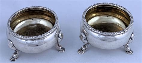 Pair Of George Ii Antique Silver Salt Cellars Made In 1737