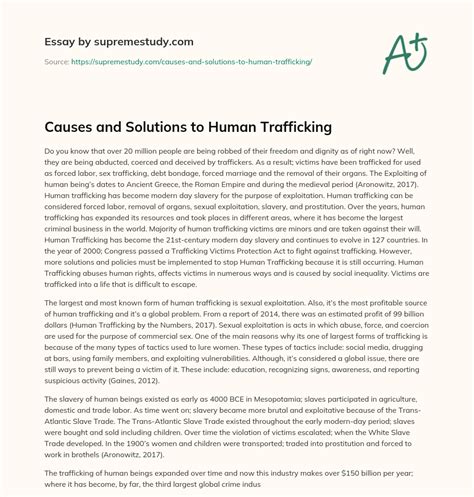 Causes And Solutions To Human Trafficking Free Essay Example 1551