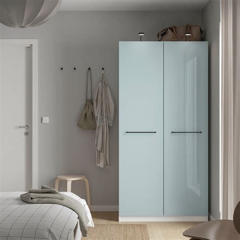 Pax Fardal Wardrobe Whitehigh Glosslight Grey Blue 100x60x201 Cm