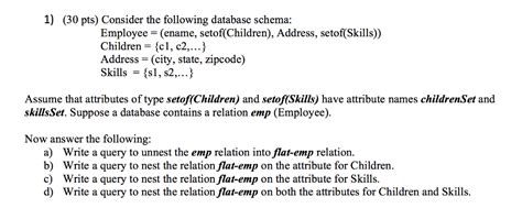 Solved 1 30 Pts Consider The Following Database Schema Chegg