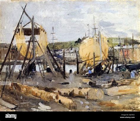 Berthe Morisot Boats Under Construction Painting Stock Photo