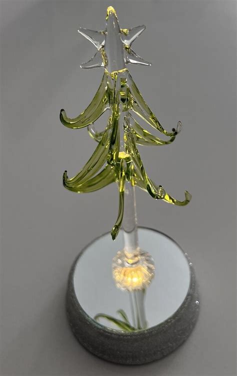 Mini Blown Glass Christmas Tree Light Up With Clear Star Topper Mirror ...