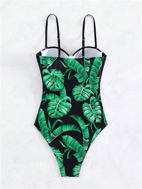 Tropical Print Push Up One Piece Swimsuit Shein Usa