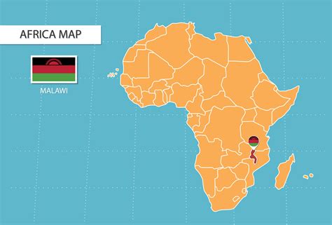 Malawi Map In Africa Icons Showing Malawi Location And Flags