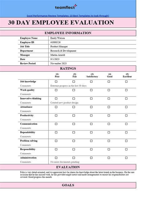 30 Day Performance Evaluation Template 10 Pdf Performance Appraisal Social Psychology