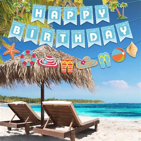 Happy Birthday Banner Hawaii Summer Theme Party Decorations Etsy