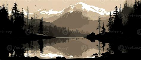 Silhouette mountainlake illustration of silhouette mountainlake ...