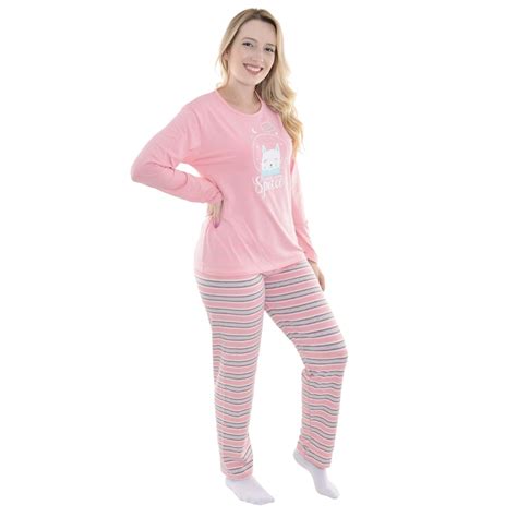 Pijama De Inverno Feminino Suede Listrado Victory