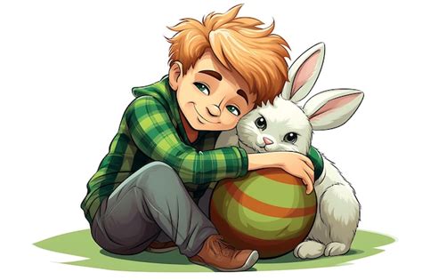 Premium Photo Bunny Hugging Easter Egg Cartoon Colored Clipart